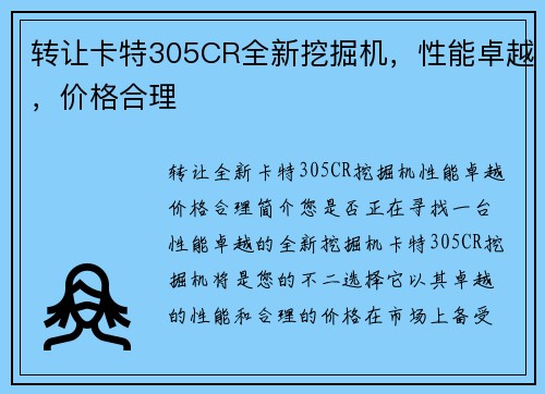 转让卡特305CR全新挖掘机，性能卓越，价格合理